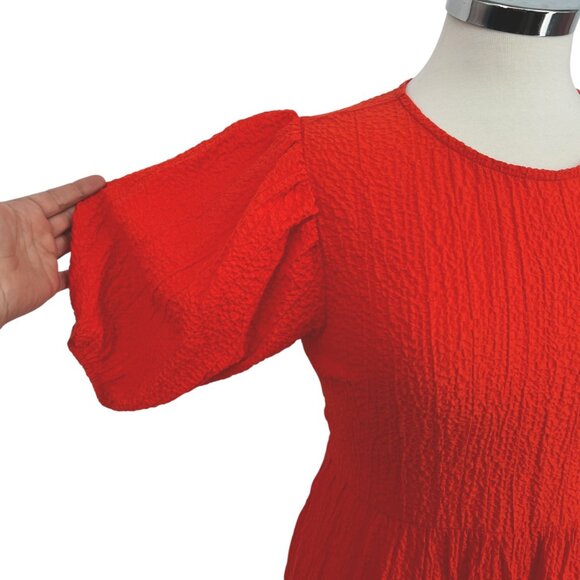 Desigual Open Back Neckline Maxi Dress Puff Sleeve Orange Size Medium - Picture 4 of 14